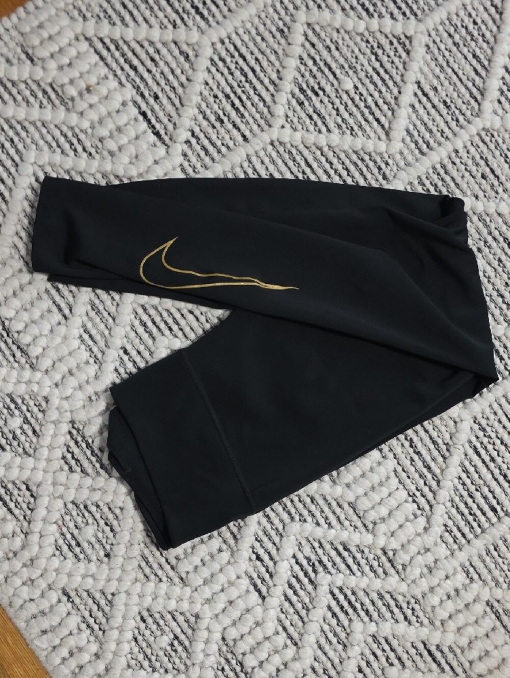 Nike Black Leggings with Gold Swoosh Accent - Picture 3 of 3